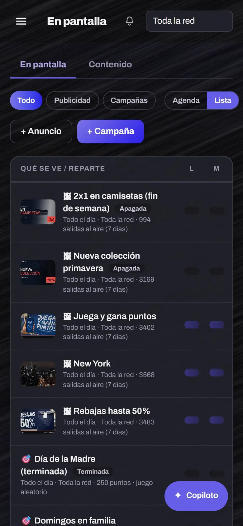 Panel de Connecking en el teléfono: qué está en pantalla, con anuncios y campañas al aire